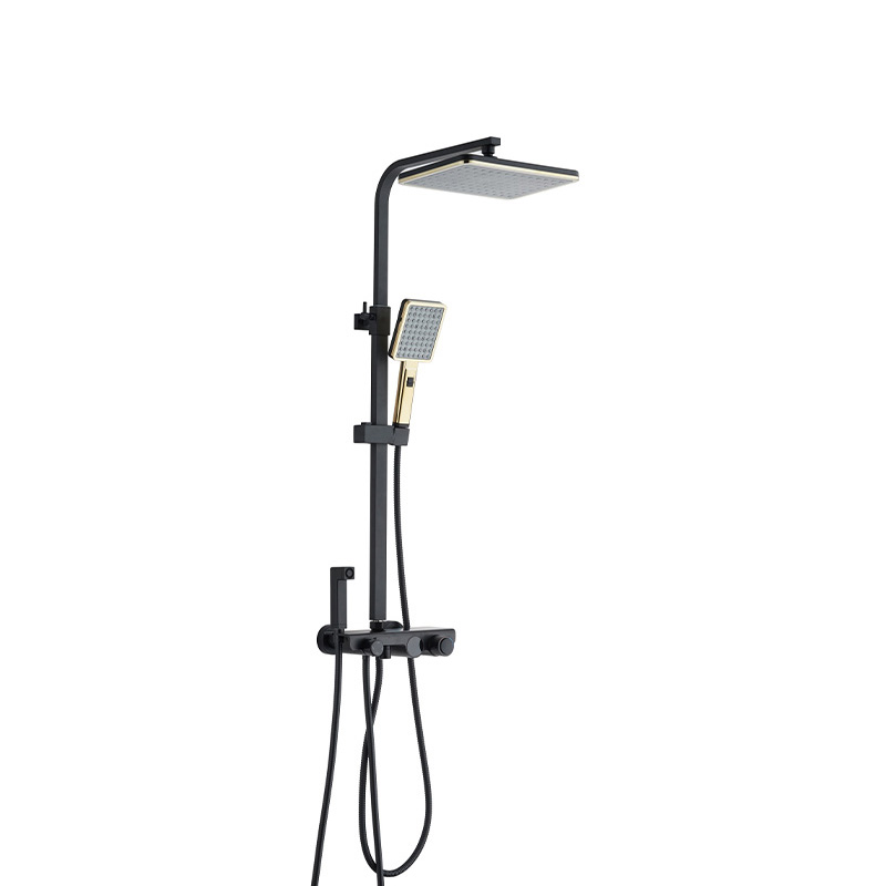 Mezclador de ducha de baño cuadrado ahorrador de agua negro TM-1145 con pistola pulverizadora